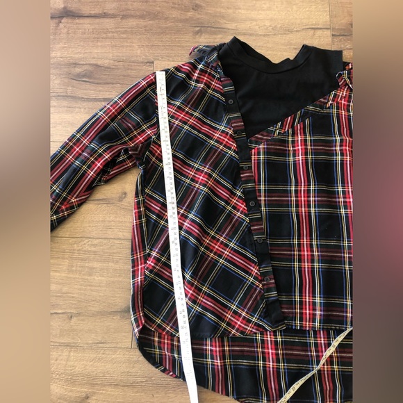 MAJE LAZAK DECONSTRUCTED ASYMMETRICAL PLAID ATTACHED TANK TOP EXPOSED SHOULDER - Picture 11 of 16